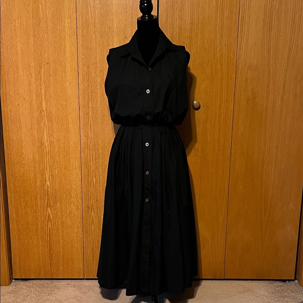 EUC DKNY sleeveless shirt dress with full skirt and pockets. Sz. 6. Button front